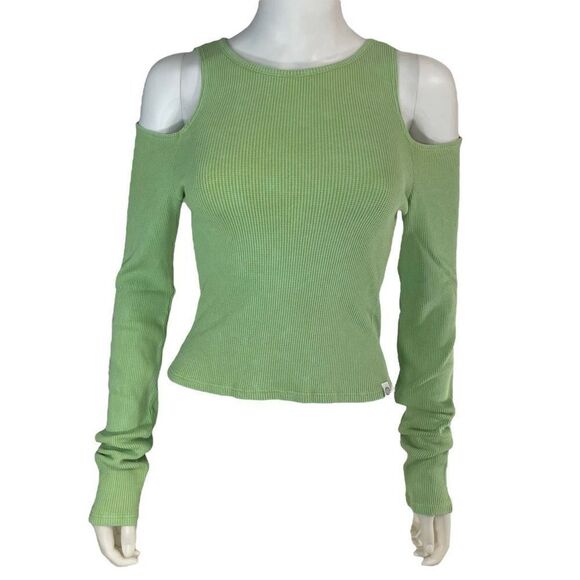 Daydreamer Women's Green Rebel Girl Cold Shoulder Thermal Crop Top Size XL NWT - Picture 1 of 6